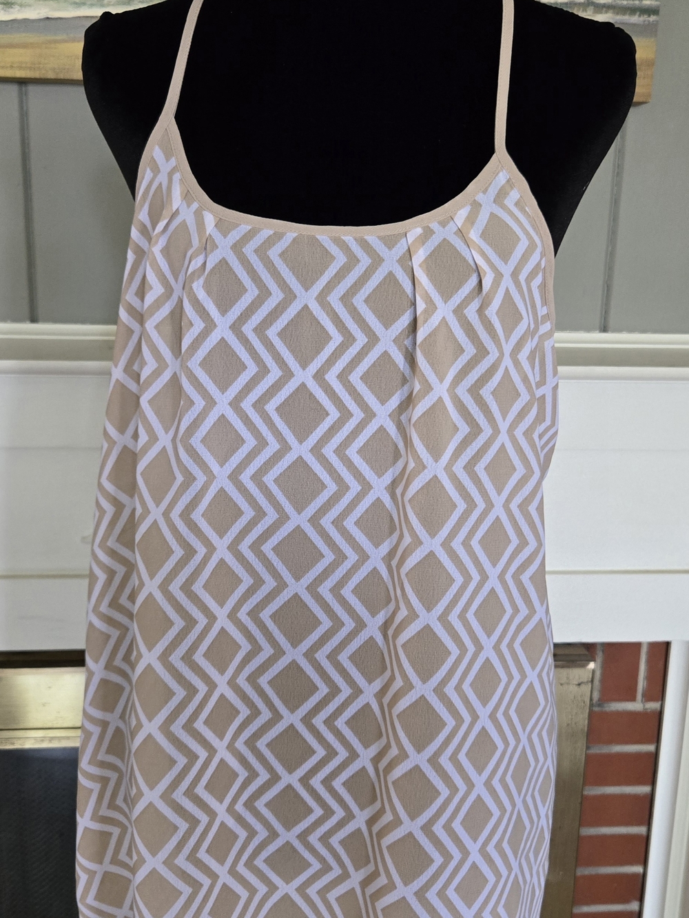 a.n.a Beige and White Chevron Tank with Crochet Detail